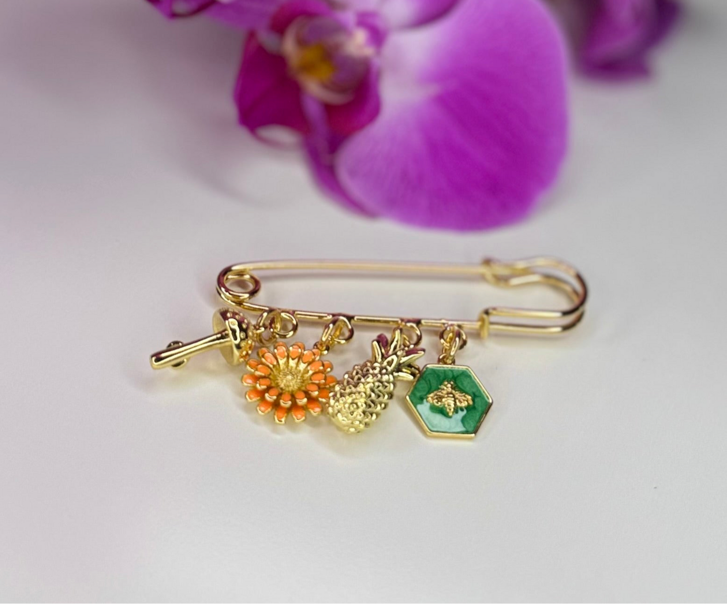 Gold Pineapple Safety Pin