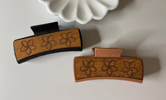 Handmade Wood Plumeria Hair Clip