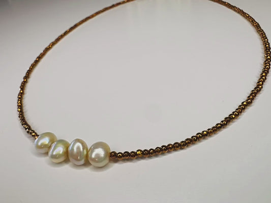 Island Fall Hematite & Pearls Necklace